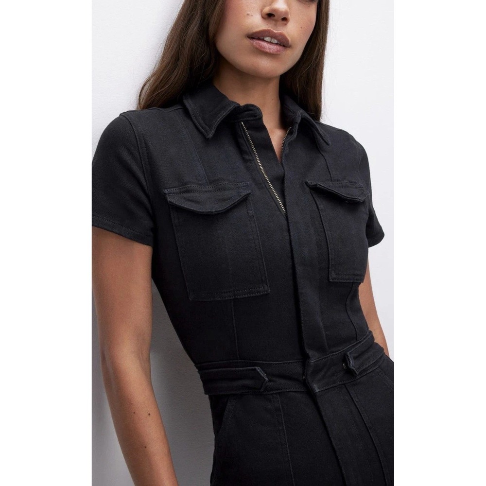 Good American Fit For Success Jumpsuit Black Denim Short Sleeve Romper New - Picture 4 of 12